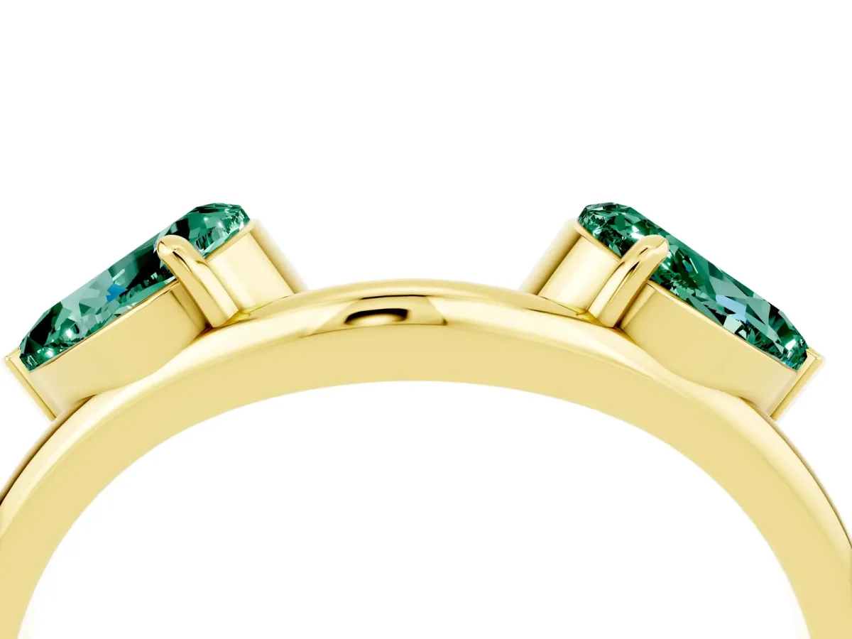 Two-Stone Pear Green Sapphire Bypass Ring with Prong Setting Yellow gold