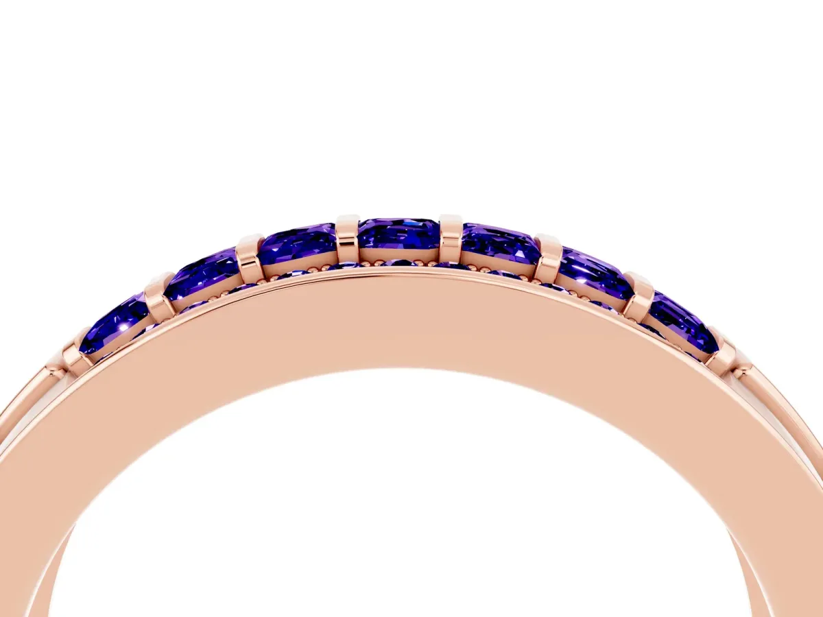 Bar-Set Princess Cut Tanzanite Pavé Band Rose gold