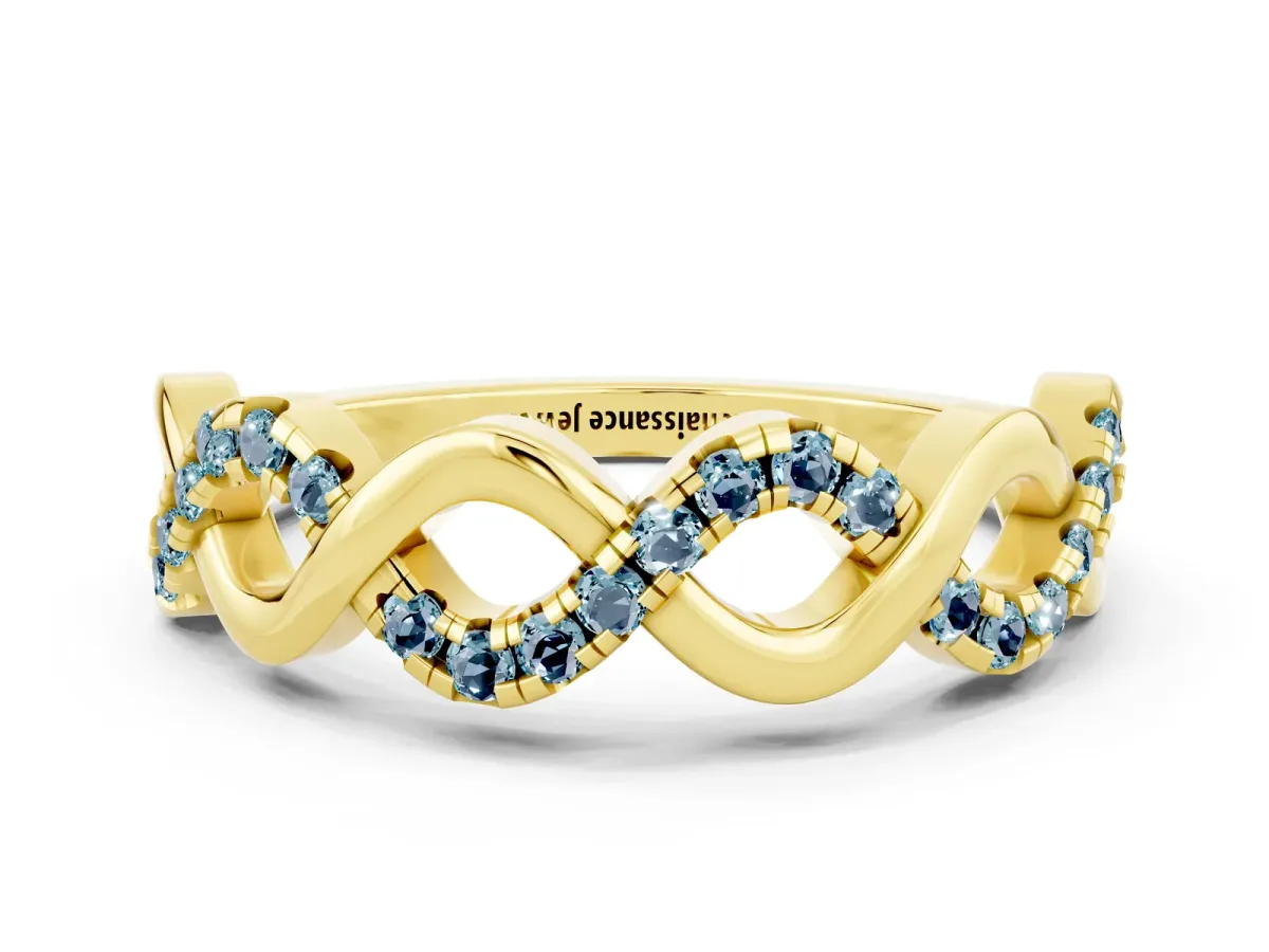 Twist Infinity Round Aquamarine Band with Pavé Setting Yellow gold