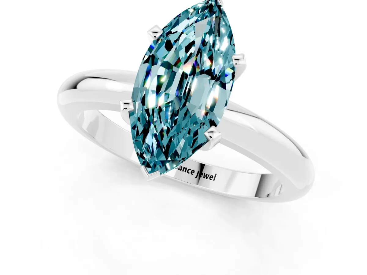 Marquise Cut Blue Topaz Solitaire Engagement Ring with Round Band and Four-Prong Setting Silver