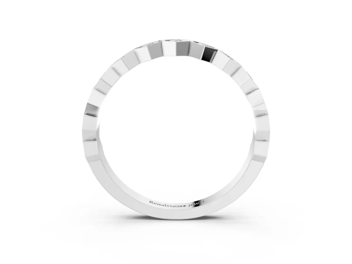 Hexagon Pave Diamond Eternity Band with Bezel Setting Platinum
