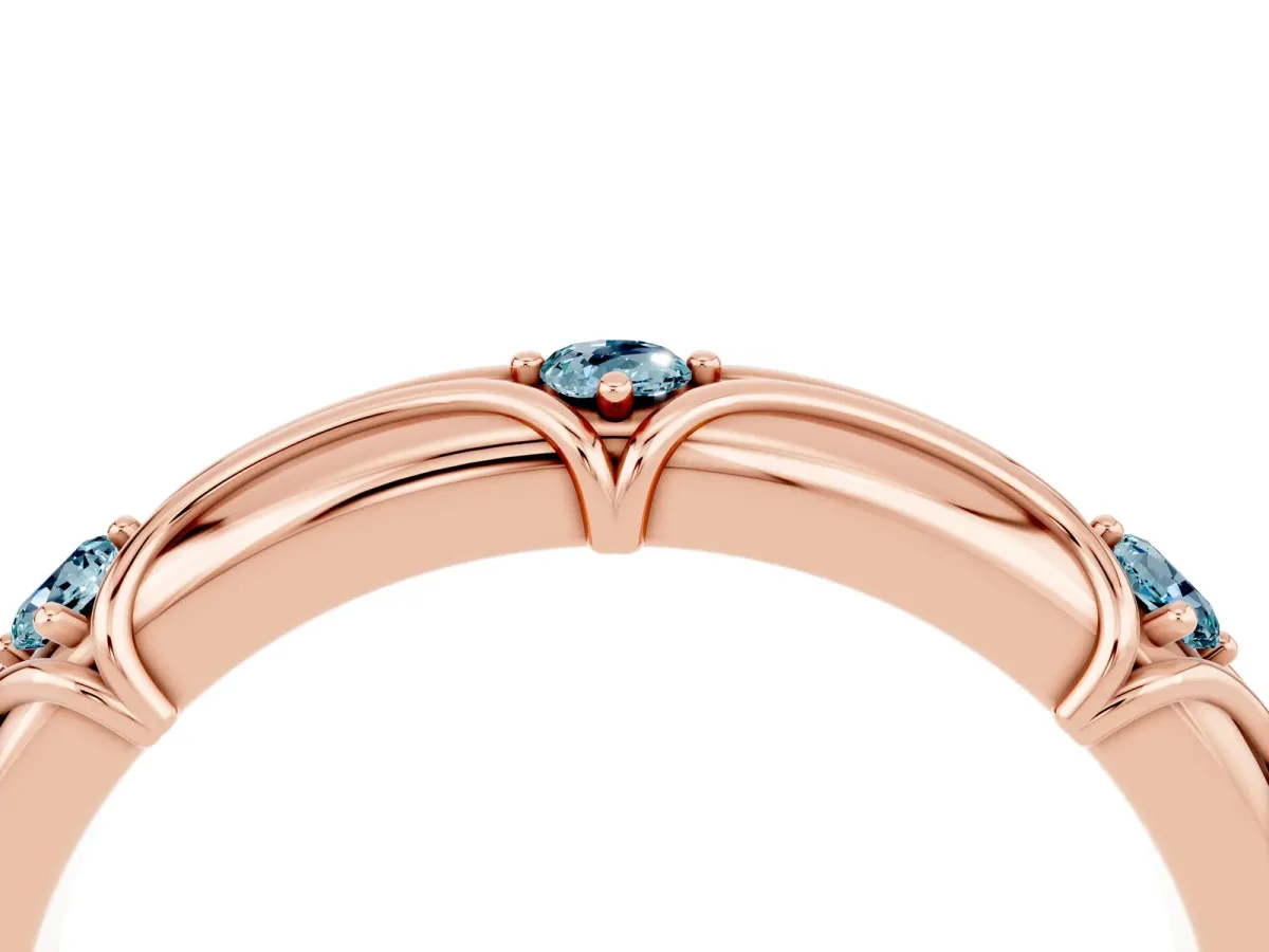 Round Aquamarine Prong Set Milgrain Eternity Band Rose gold
