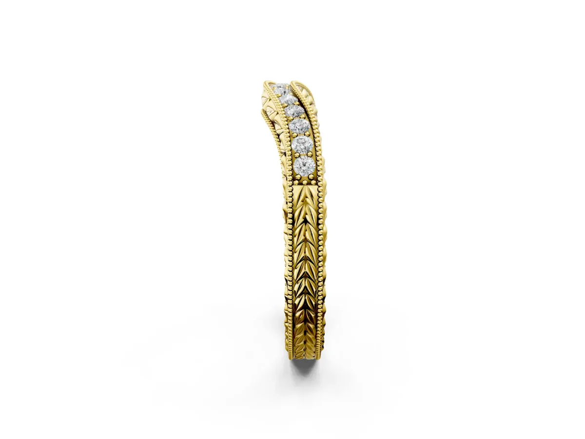 Milgrain Round Diamond Curved Eternity Band with Pavé Setting Yellow gold
