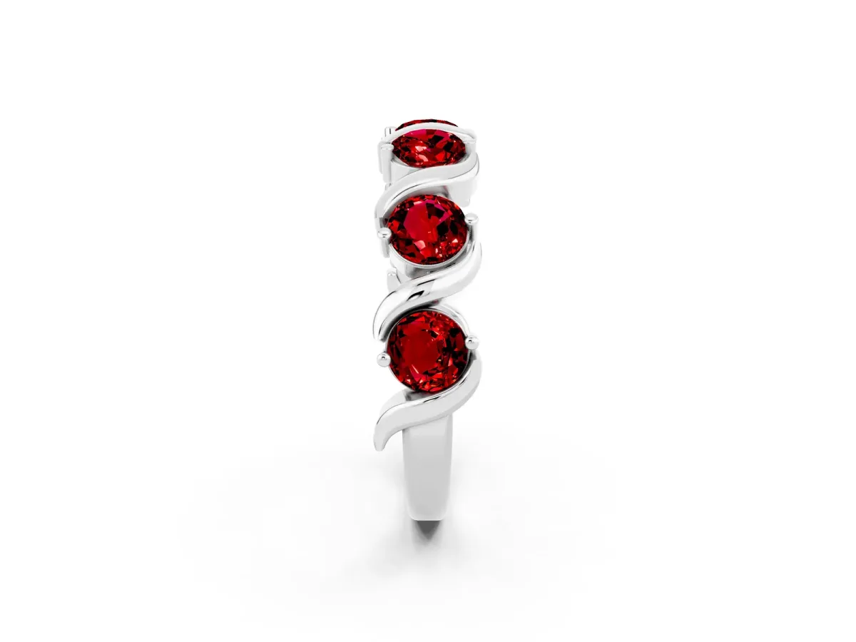 Round Ruby Half Eternity Band with Wave Prong Setting Platinum