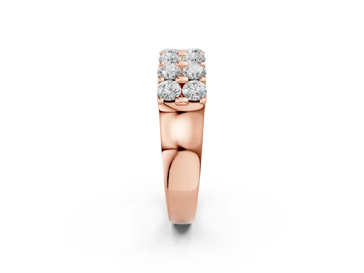 Three-Row Round Diamond Channel Band with Shared Prong Setting Rose gold