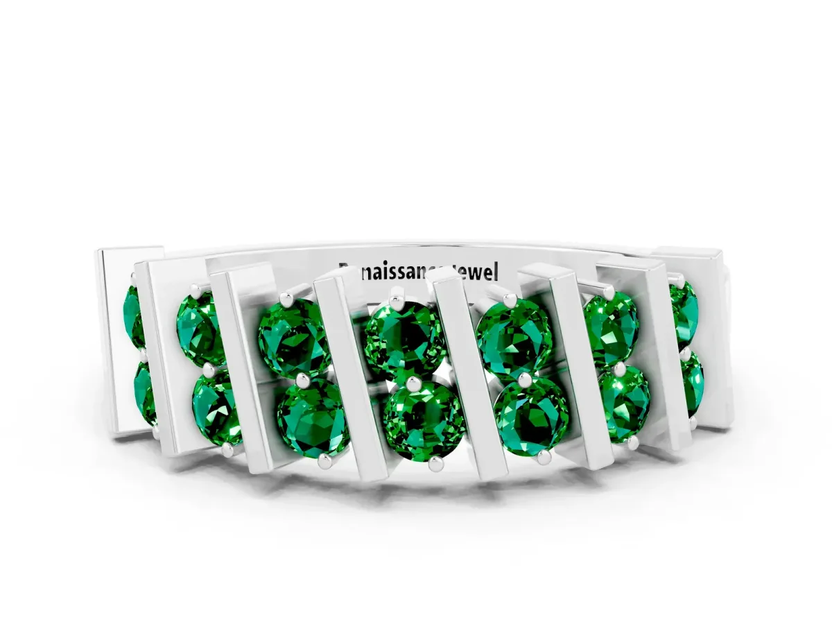 Channel Set Round Emerald Anniversary Band with Vertical Prongs Silver