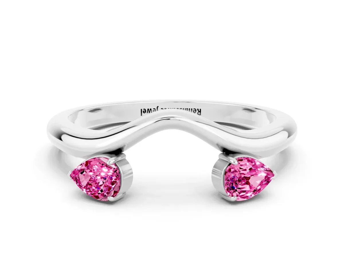 Pear Cut Pink Sapphire Two-Stone Open Band Ring with Prong Setting Platinum