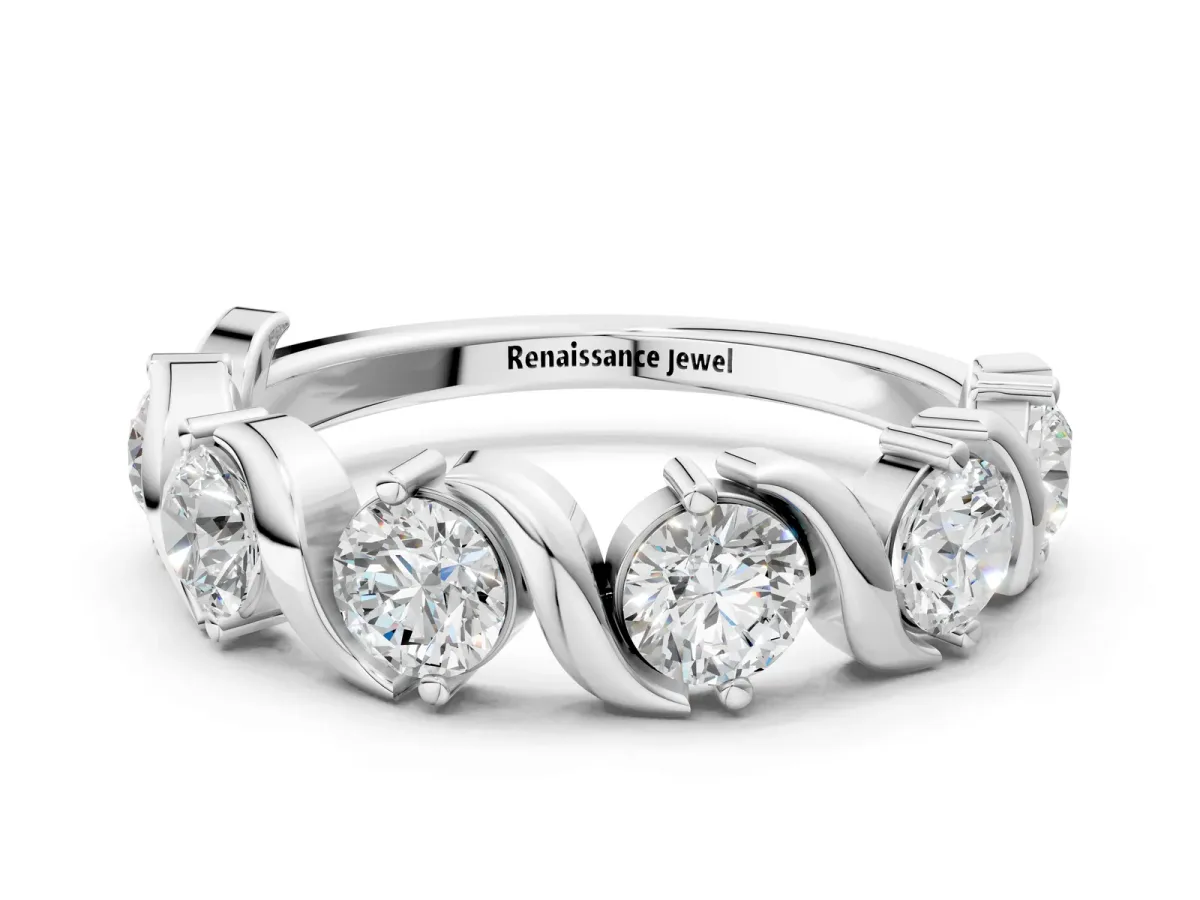 Round Diamond Half Eternity Band with Wave Prong Setting White gold