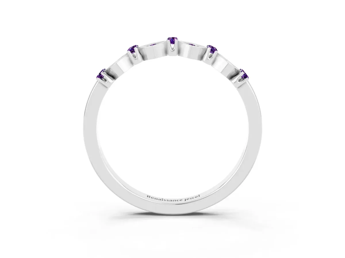 Pavé Cushion Amethyst Cluster Eternity Band with Prong Setting White gold