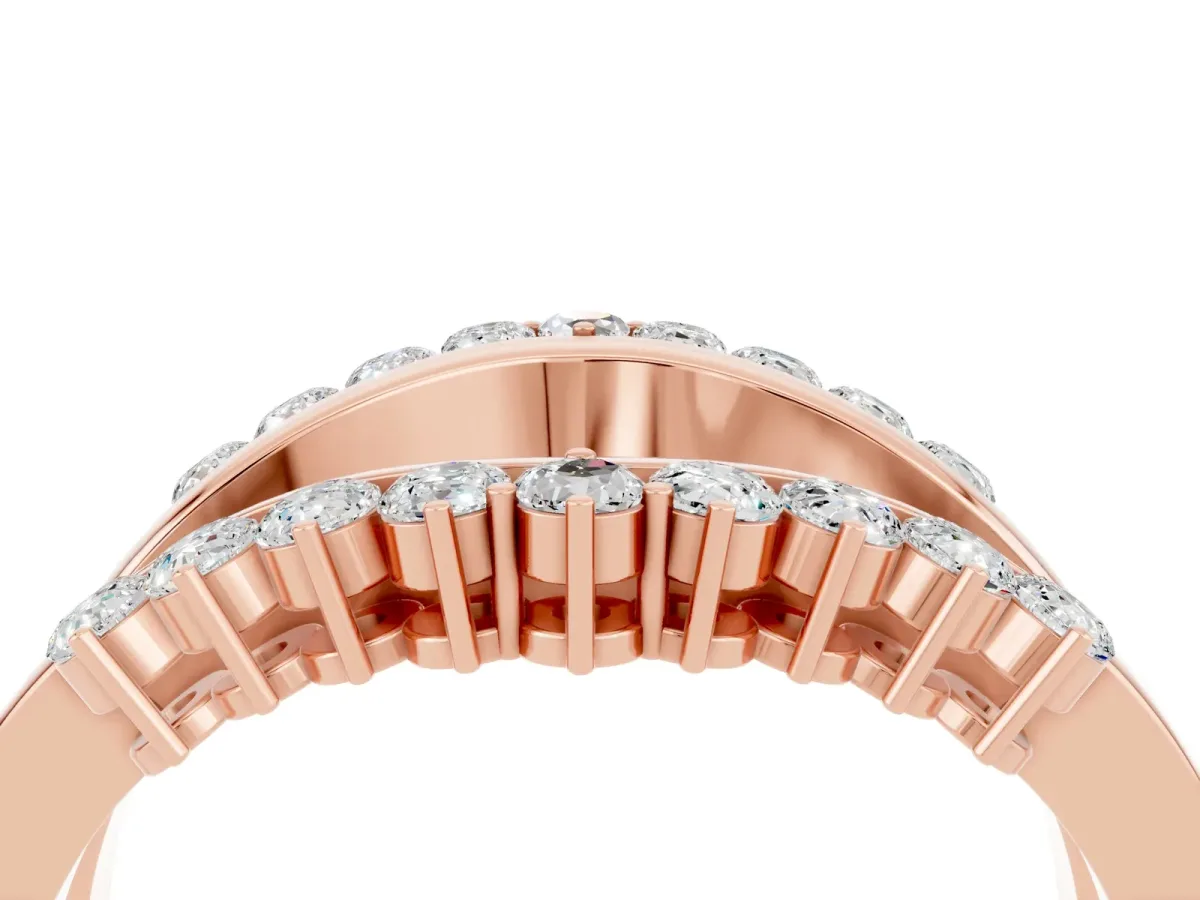 Round Moissanite Chevron Contour Band with Prong Setting Rose gold