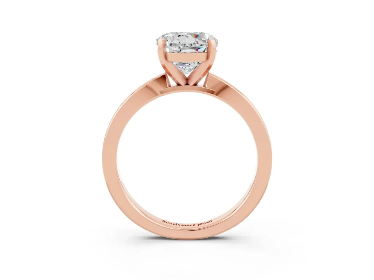 Round Cut Moissanite Solitaire Engagement Ring with Classic Band and Four-Prong Setting Rose gold