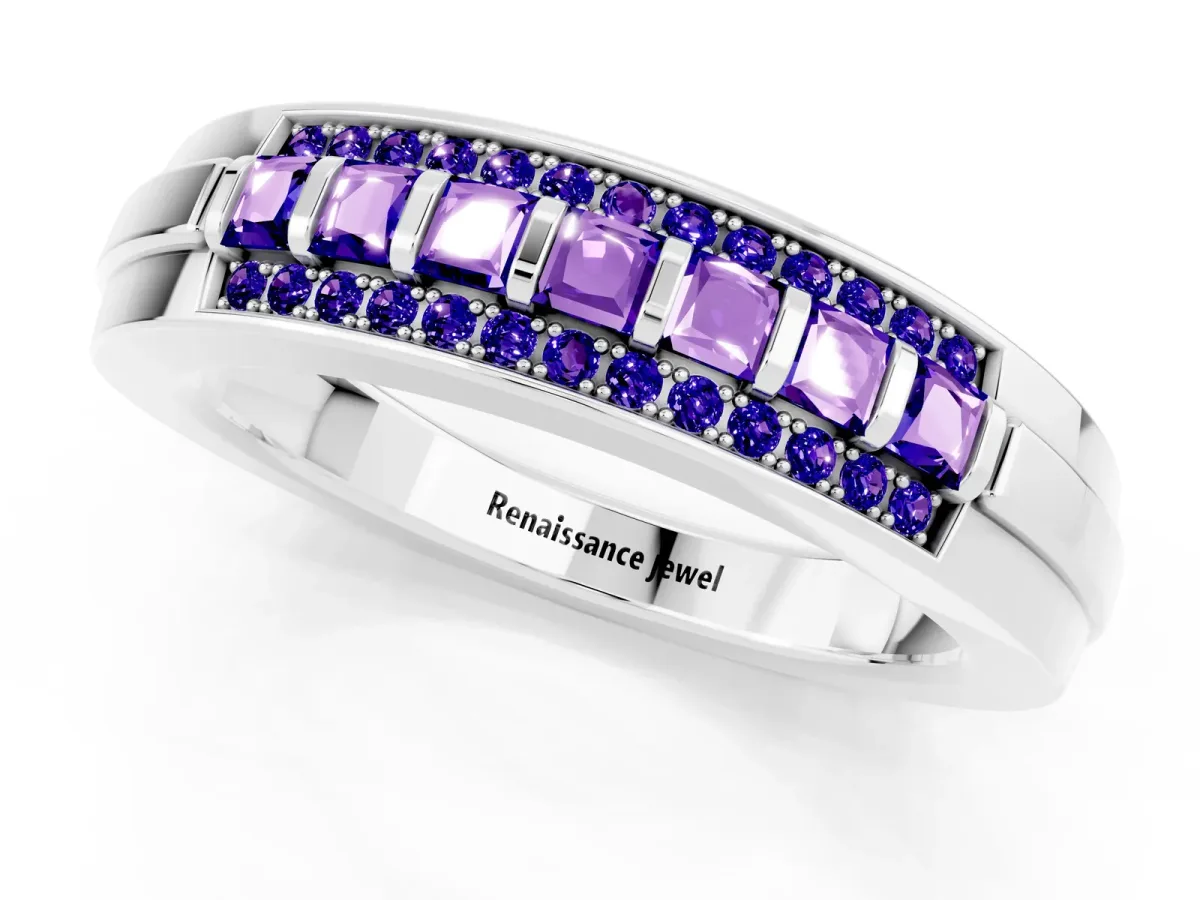 Bar-Set Princess Cut Tanzanite Pavé Band White gold