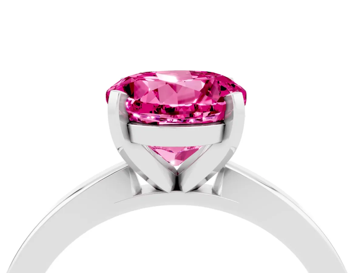 Round Cut Pink Sapphire Solitaire Engagement Ring with Classic Band and Four-Prong Setting Platinum