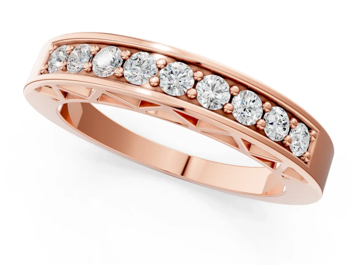 Channel-Set Round Diamond Eternity Band with Shared Prong Setting Rose gold