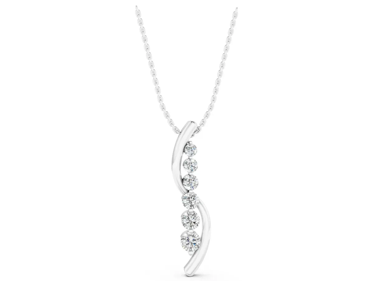 Round Diamond Prong-Set Curved Pendant White gold