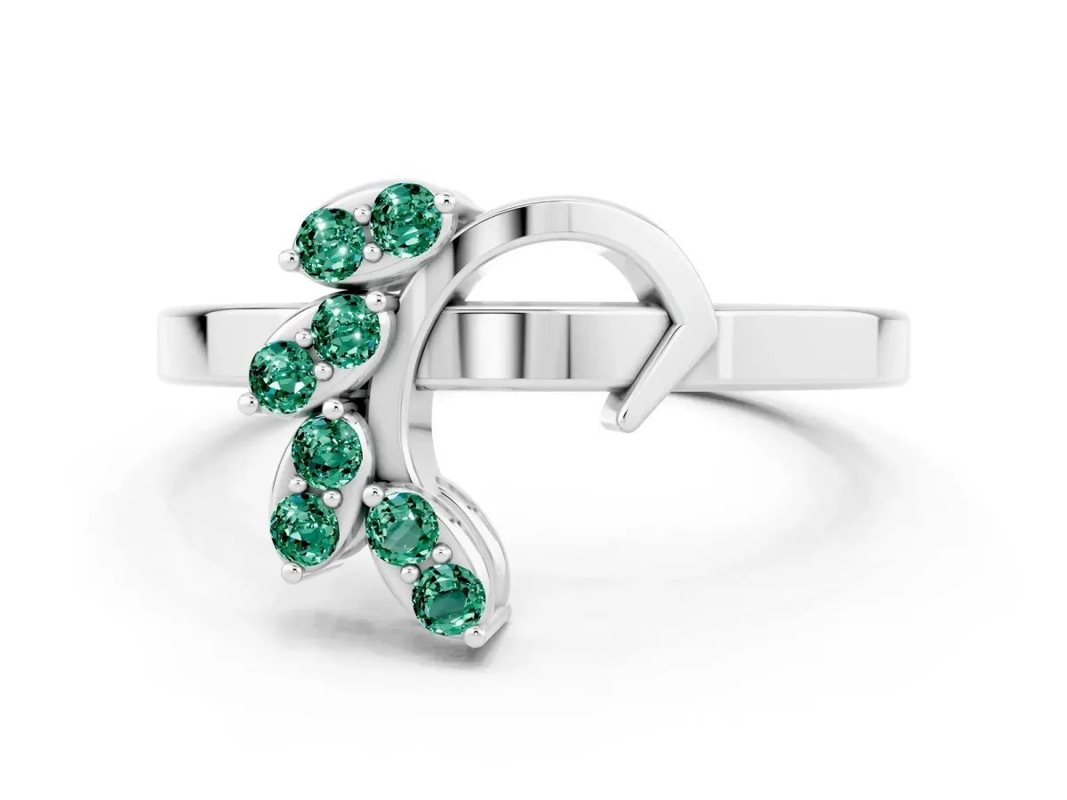 Marquise Green Sapphire Cluster Bypass Ring with Prong Setting Silver