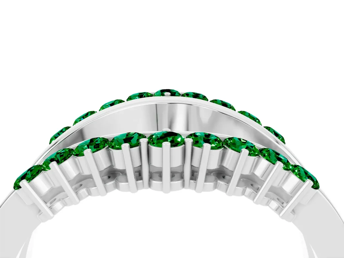 Round Emerald Chevron Contour Band with Prong Setting Platinum