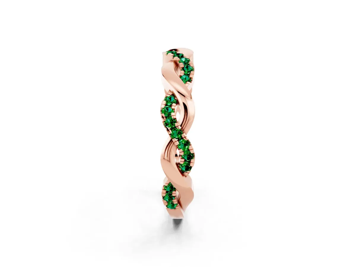Pavé Round Emerald Twist Eternity Band with Shared Prong Setting Rose gold