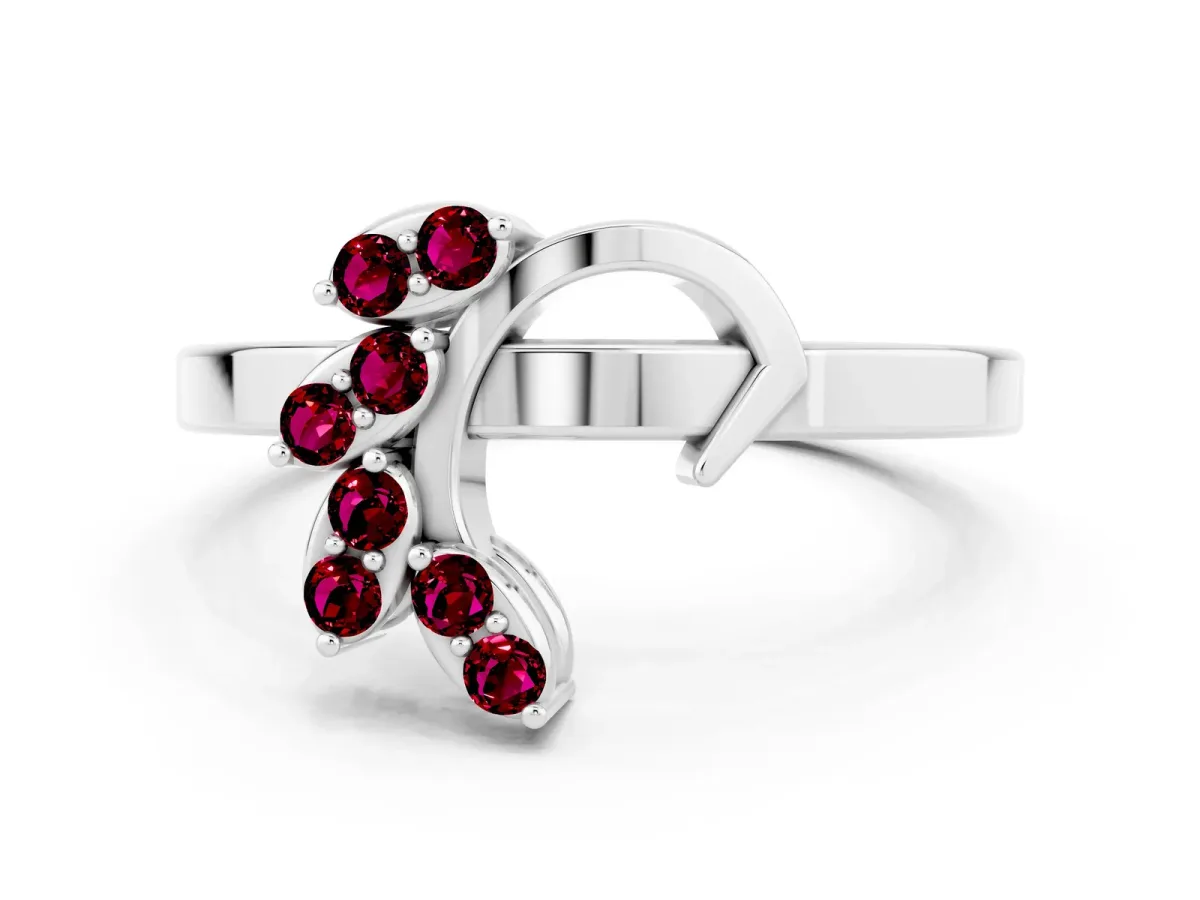 Marquise Garnet Cluster Bypass Ring with Prong Setting White gold