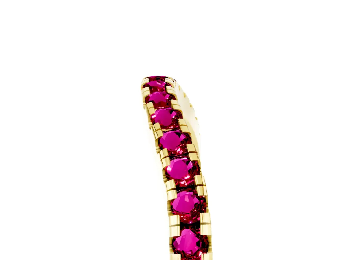 Round Garnet Pavé Half Eternity Band with Shared Prong Setting Yellow gold