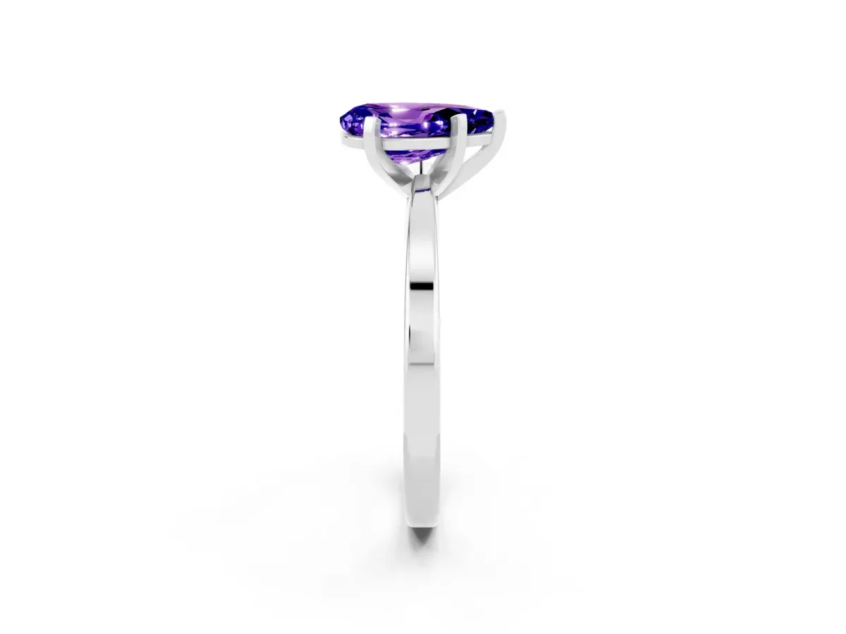 Pear Cut Tanzanite Solitaire Engagement Ring with Classic Band and Four-Prong Setting Platinum