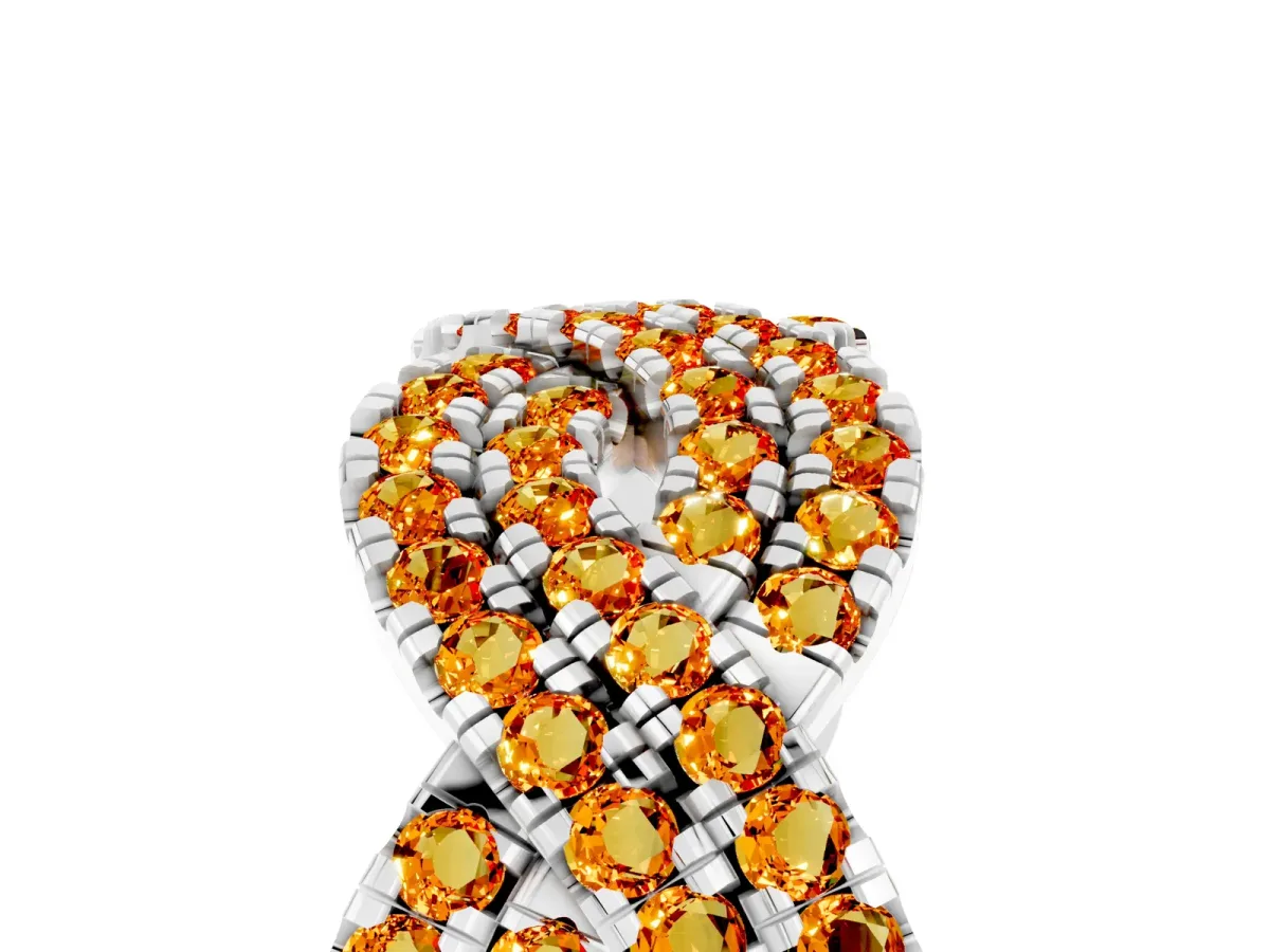 Pavé Round Citrine Infinity Twist Band with Shared Prong Setting Platinum