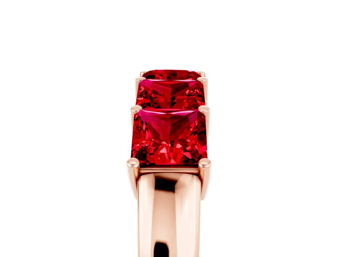 Princess Cut Five-Stone Ruby Band with Prong Setting Rose gold