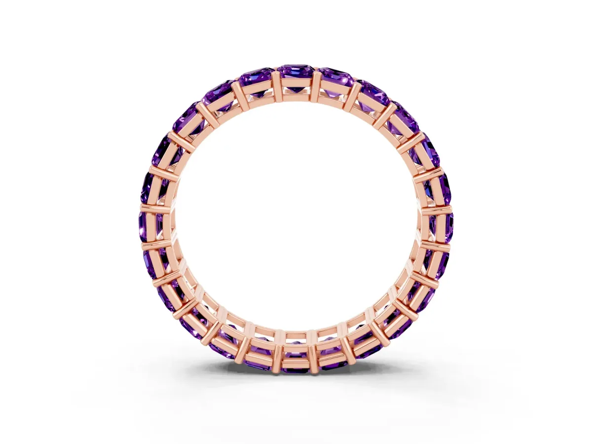Emerald Cut Amethyst Eternity Band with Shared Prong Setting Rose gold
