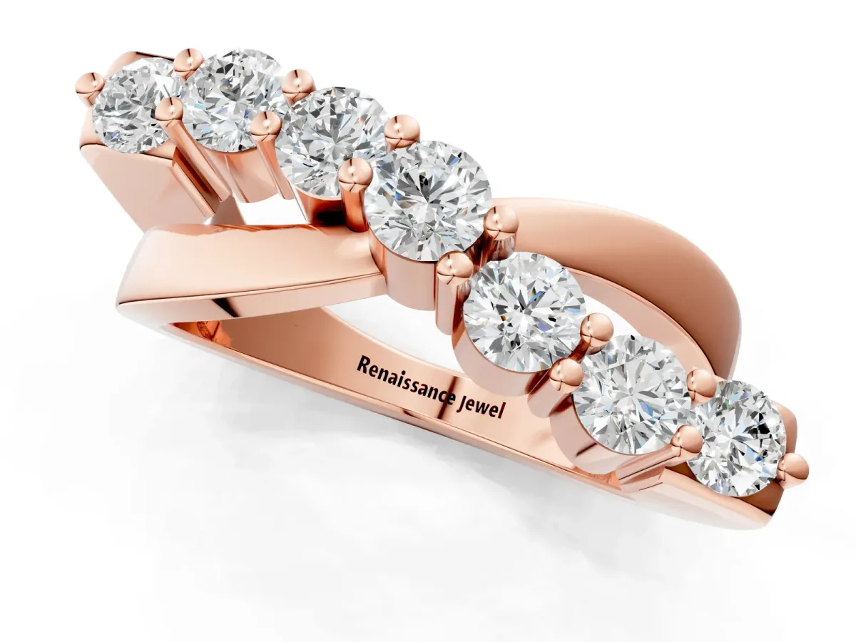 Round Diamond Prong-Set Crossover Band Rose gold