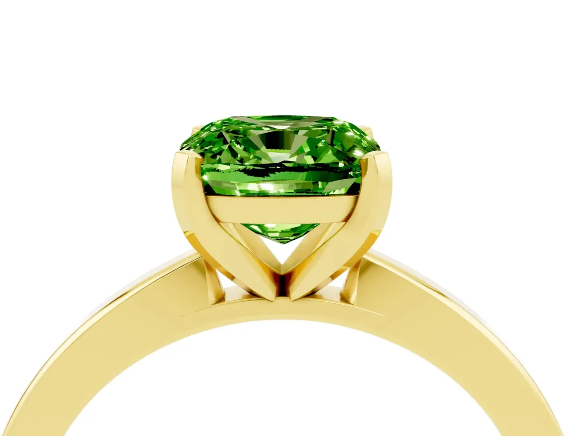 Cushion Cut Peridot Solitaire Engagement Ring with Classic Band and Four-Prong Setting Yellow gold