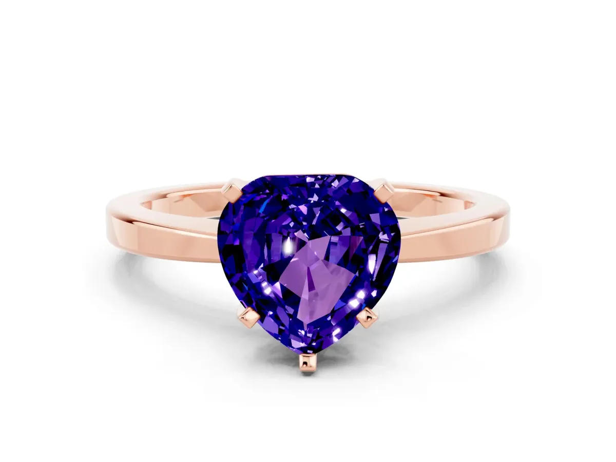 Heart Cut Tanzanite Solitaire Engagement Ring with Classic Band and Four-Prong Setting Rose gold
