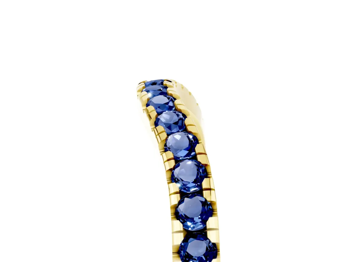 Blue Sapphire Pavé Curved Wedding Band Yellow gold