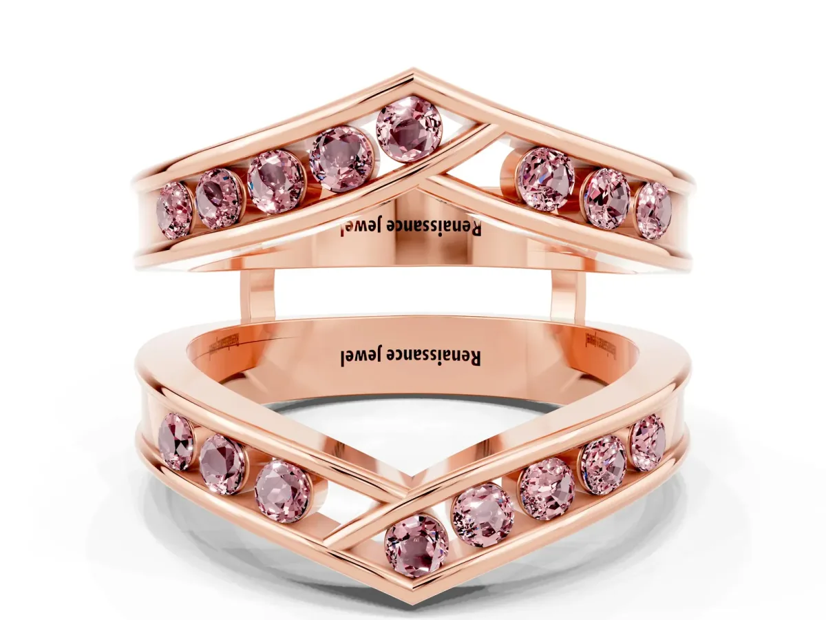 Round Morganite Channel-Set Chevron Band Rose gold
