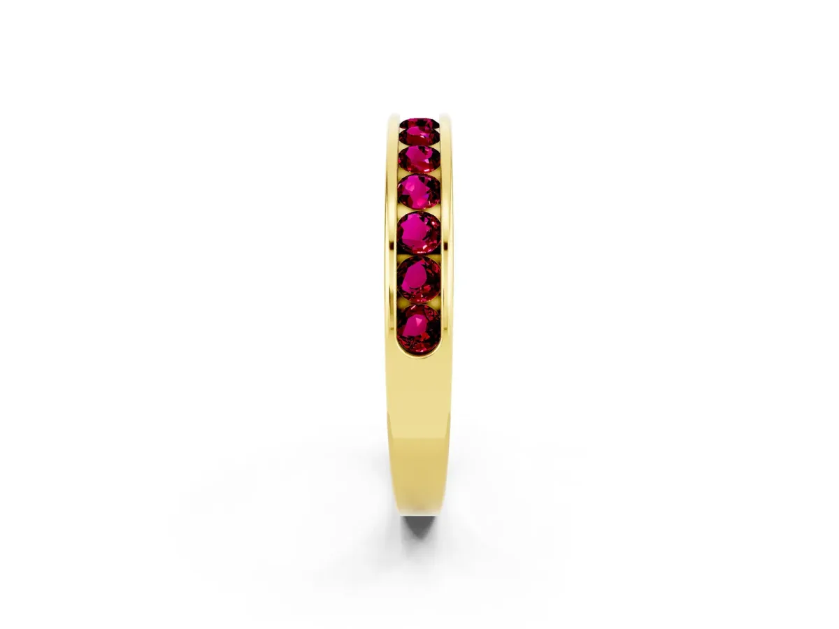 Channel Set Round Garnet Eternity Band Yellow gold