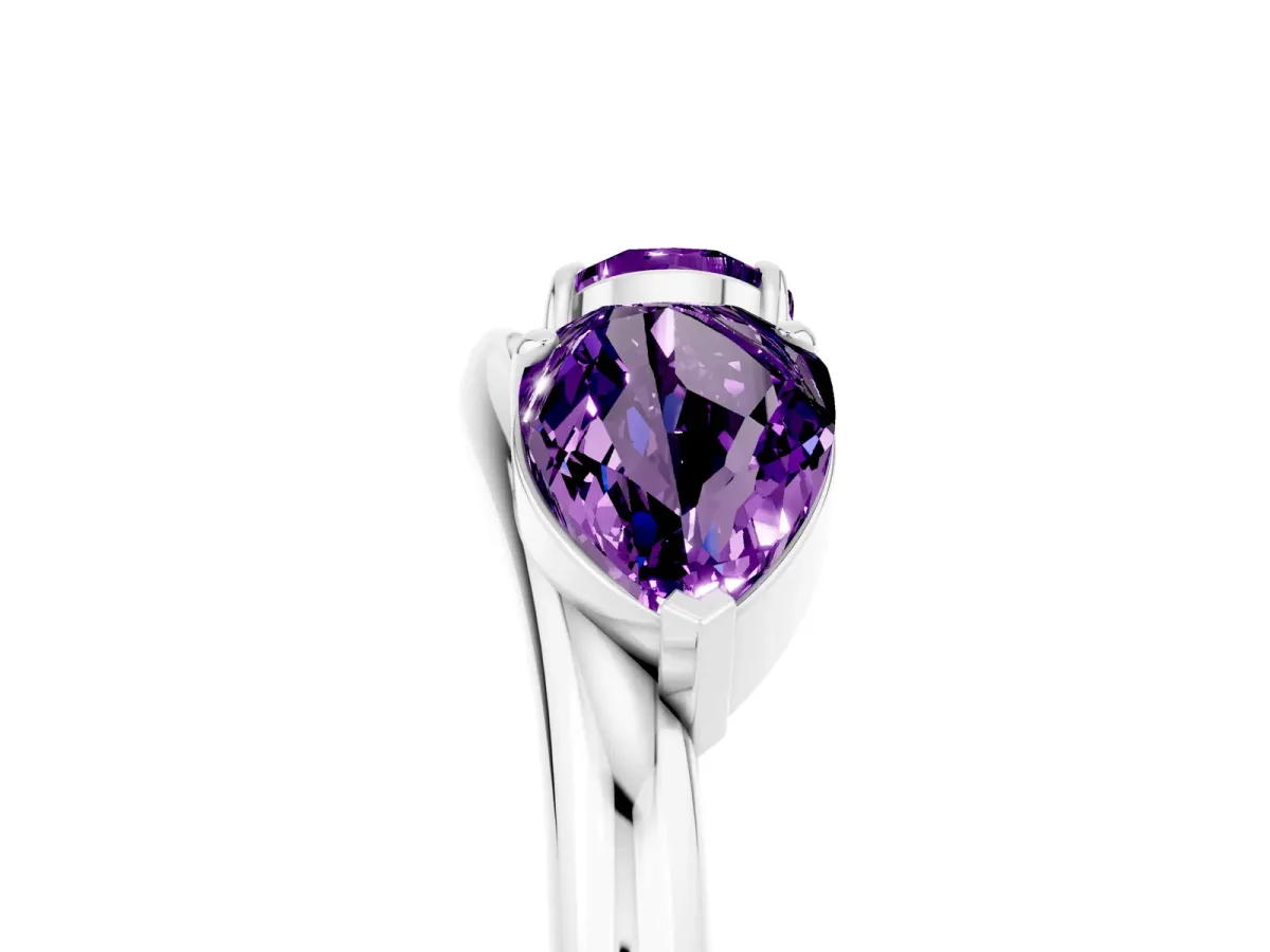 Two-Stone Pear Amethyst Bypass Ring with Prong Setting White gold