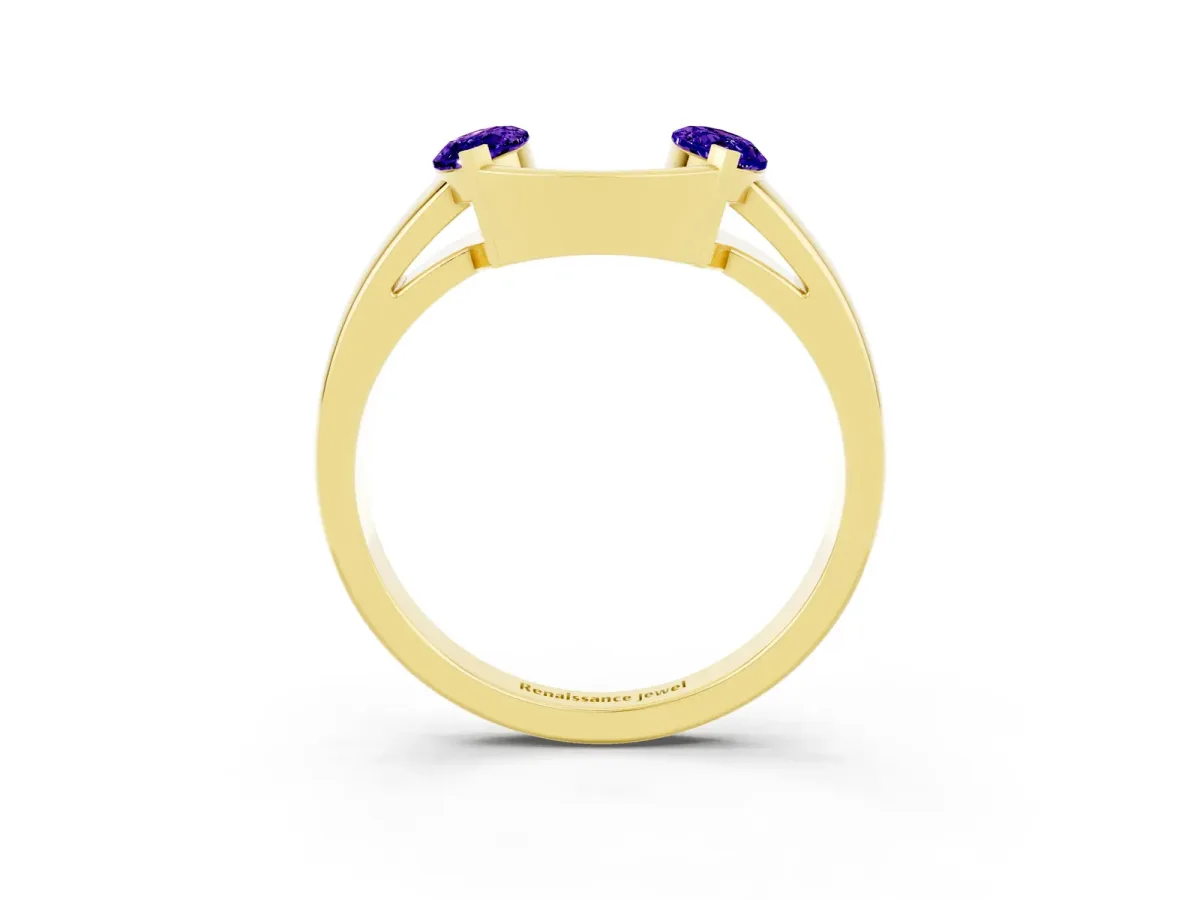Marquise Tanzanite Open Band Ring with Tension Setting Yellow gold