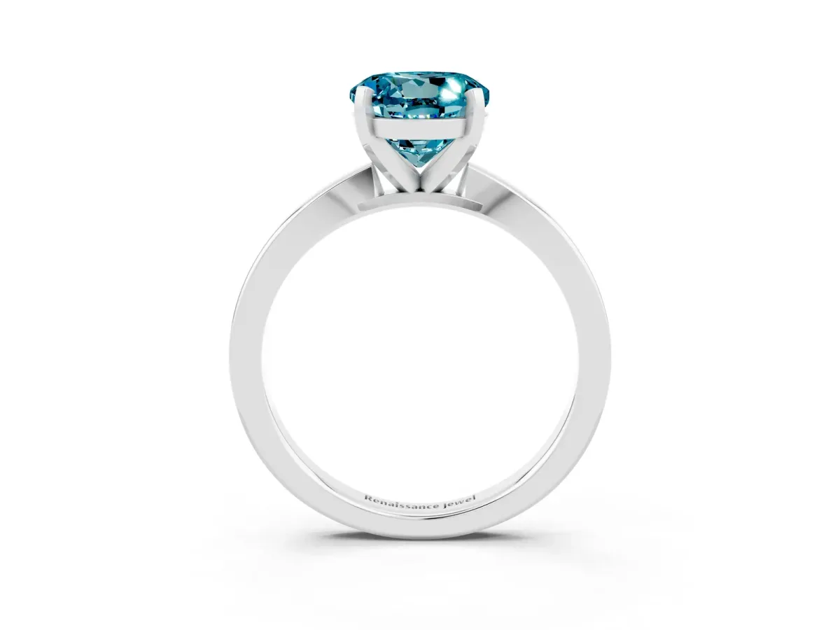 Round Cut Blue Topaz Solitaire Engagement Ring with Classic Band and Four-Prong Setting Silver