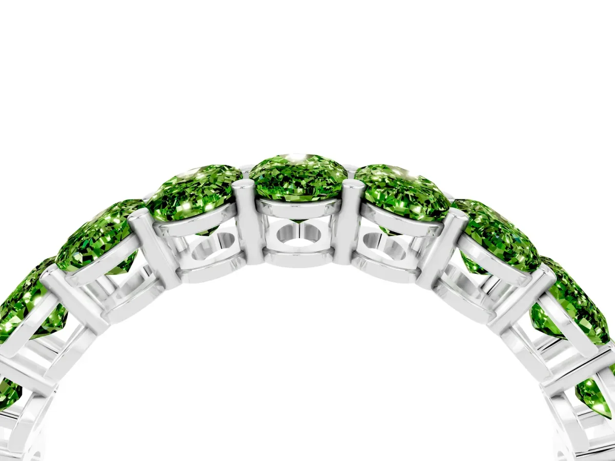 Oval Cut Peridot Eternity Band with Shared Prong Setting Platinum