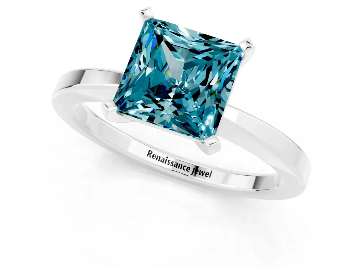 Princess Cut Blue Topaz Solitaire Engagement Ring with Classic Band and Four-Prong Setting Silver