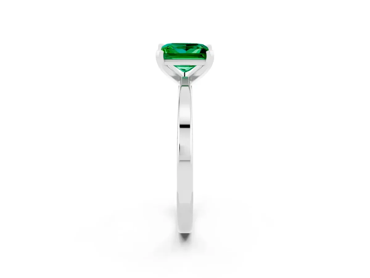 Princess Cut Emerald Solitaire Engagement Ring with Classic Band and Four-Prong Setting Silver