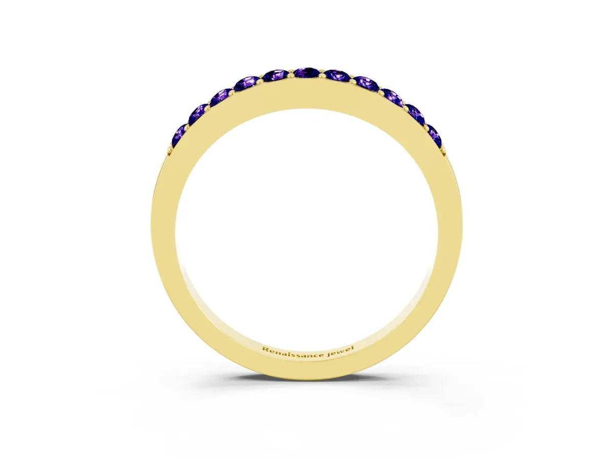 Round Tanzanite Curved Wedding Band with Channel Setting Yellow gold