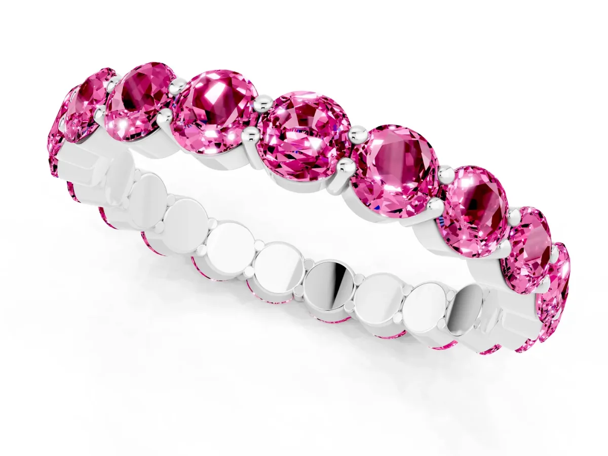 Round Pink Sapphire Eternity Band with U-Prong Setting White gold