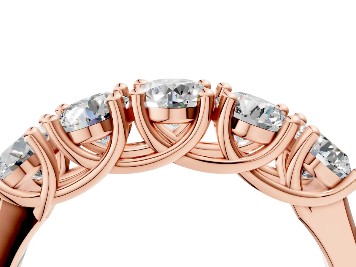 Five-Stone Round Diamond Prong-Set White Gold Band Rose gold