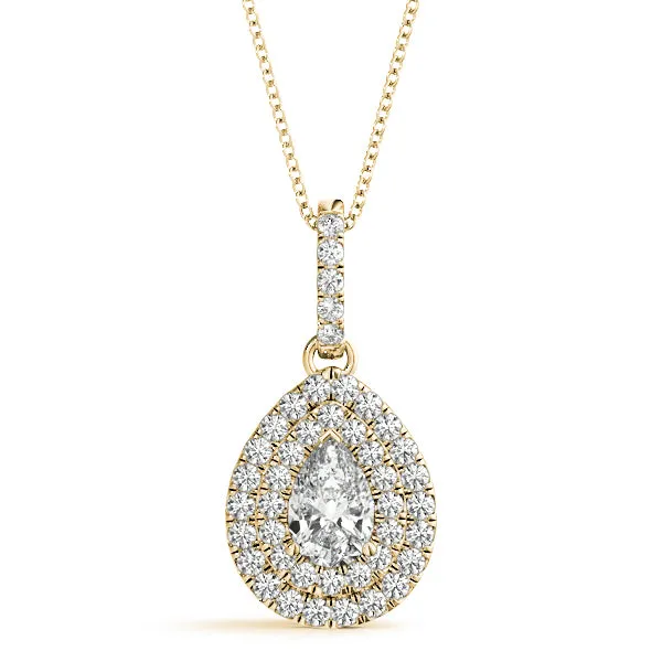 Double Halo Pear Diamond Pendant with Pavé Setting Yellow gold