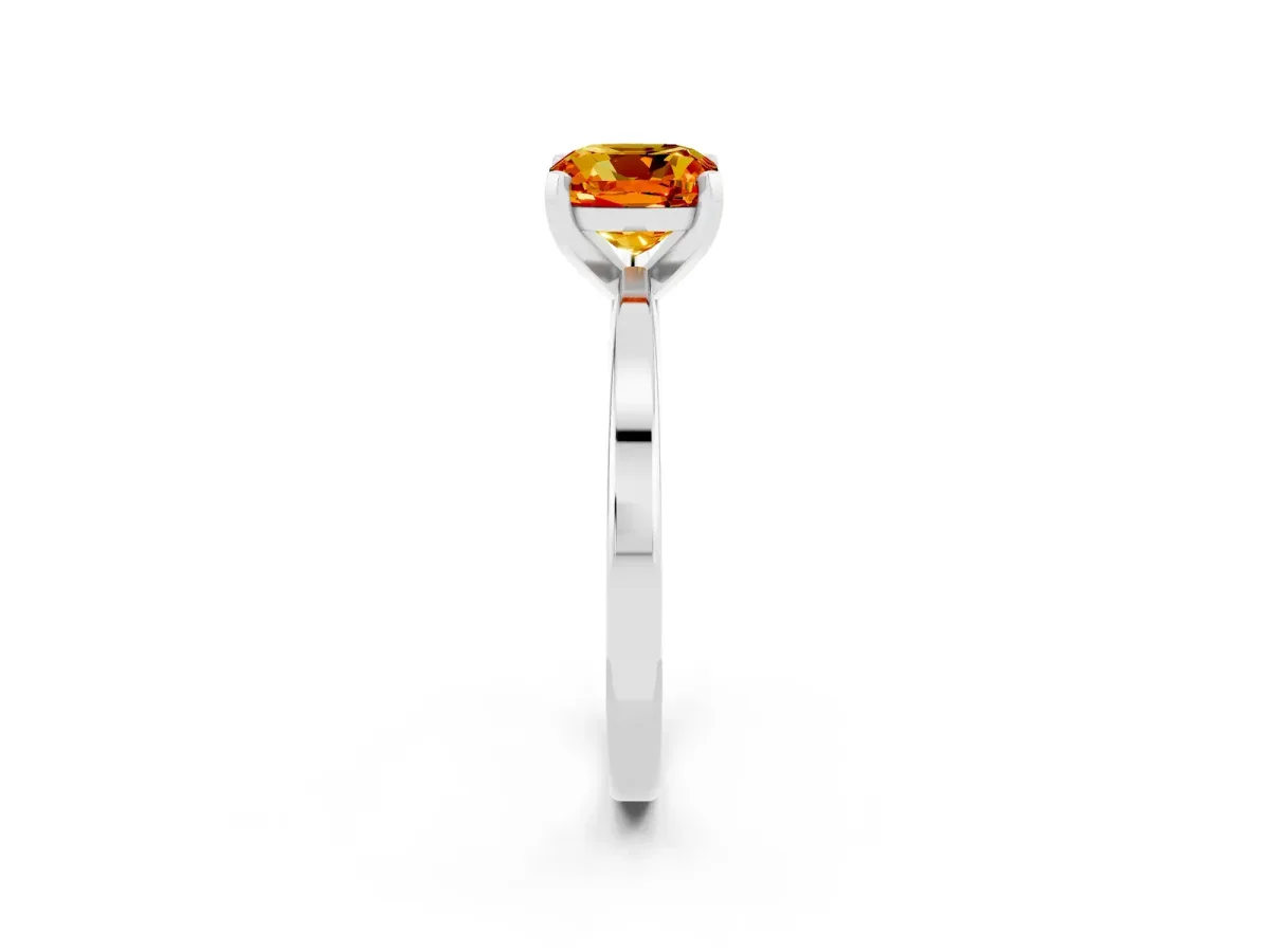 Cushion Cut Citrine Solitaire Engagement Ring with Classic Band and Four-Prong Setting Platinum