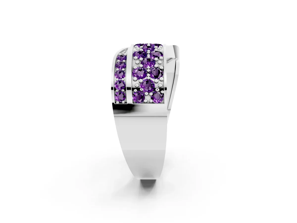 Pavé Round Amethyst Crossover Band with Bead Prong Setting Platinum