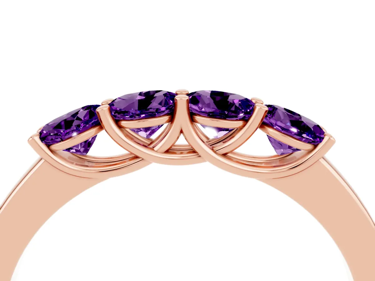 Four-Stone Round Amethyst Prong-Set Band Rose gold