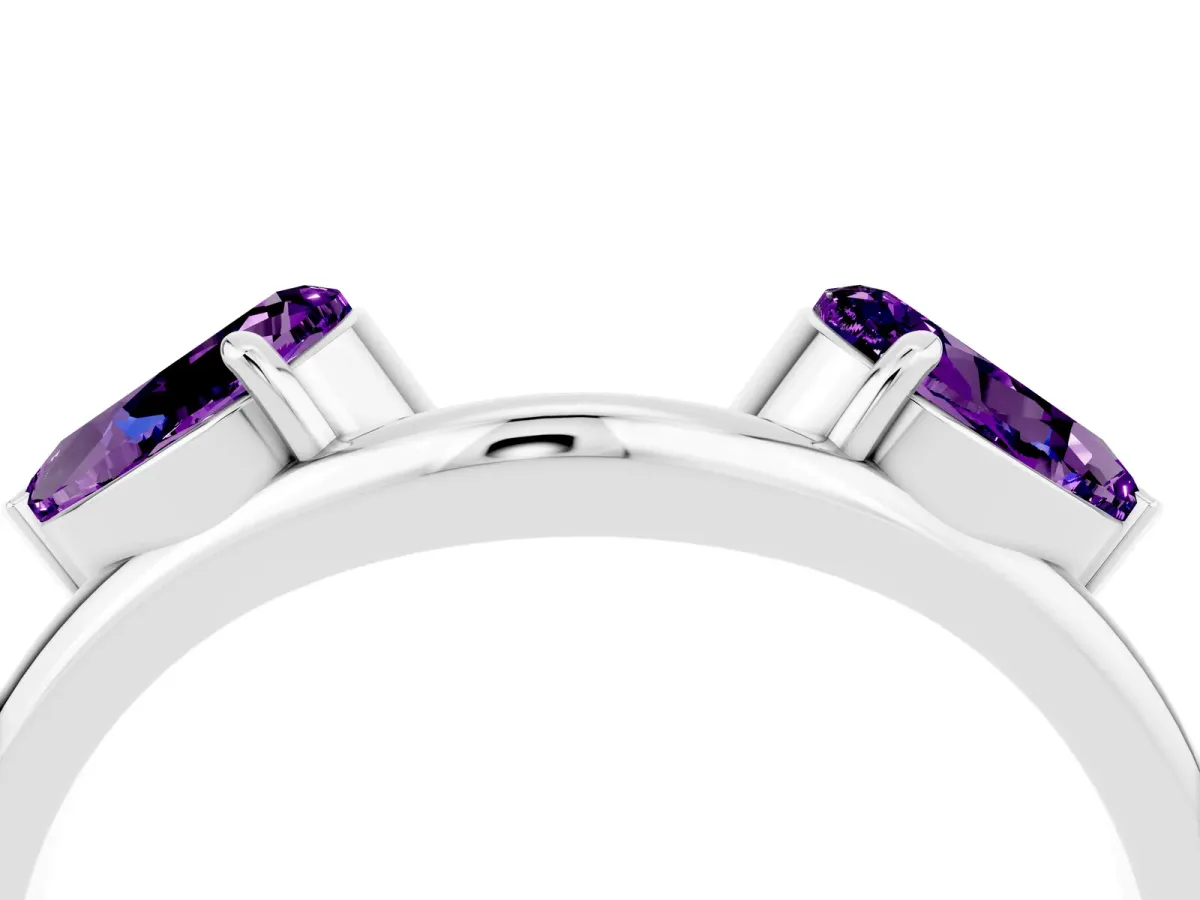 Two-Stone Pear Amethyst Bypass Ring with Prong Setting White gold