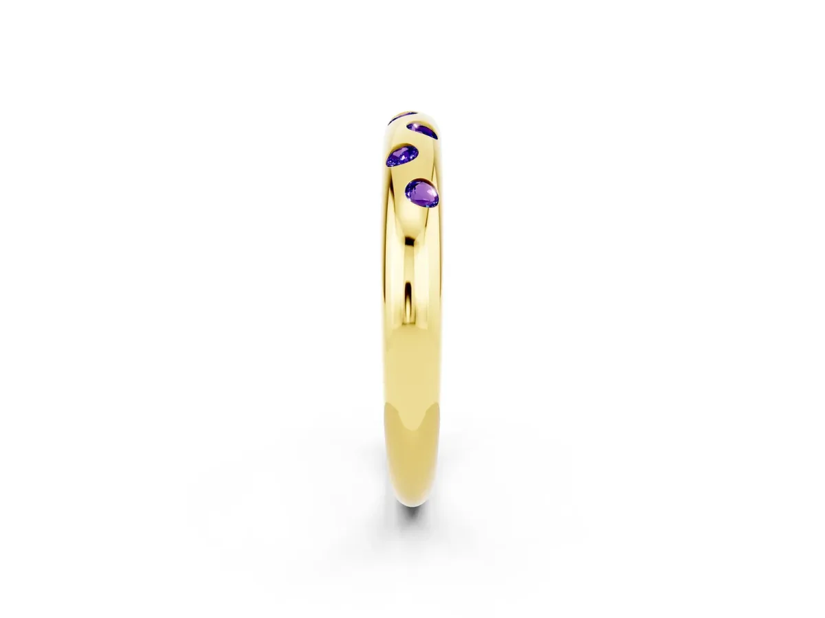 Round Tanzanite Flush-Set Comfort Fit Band Yellow gold