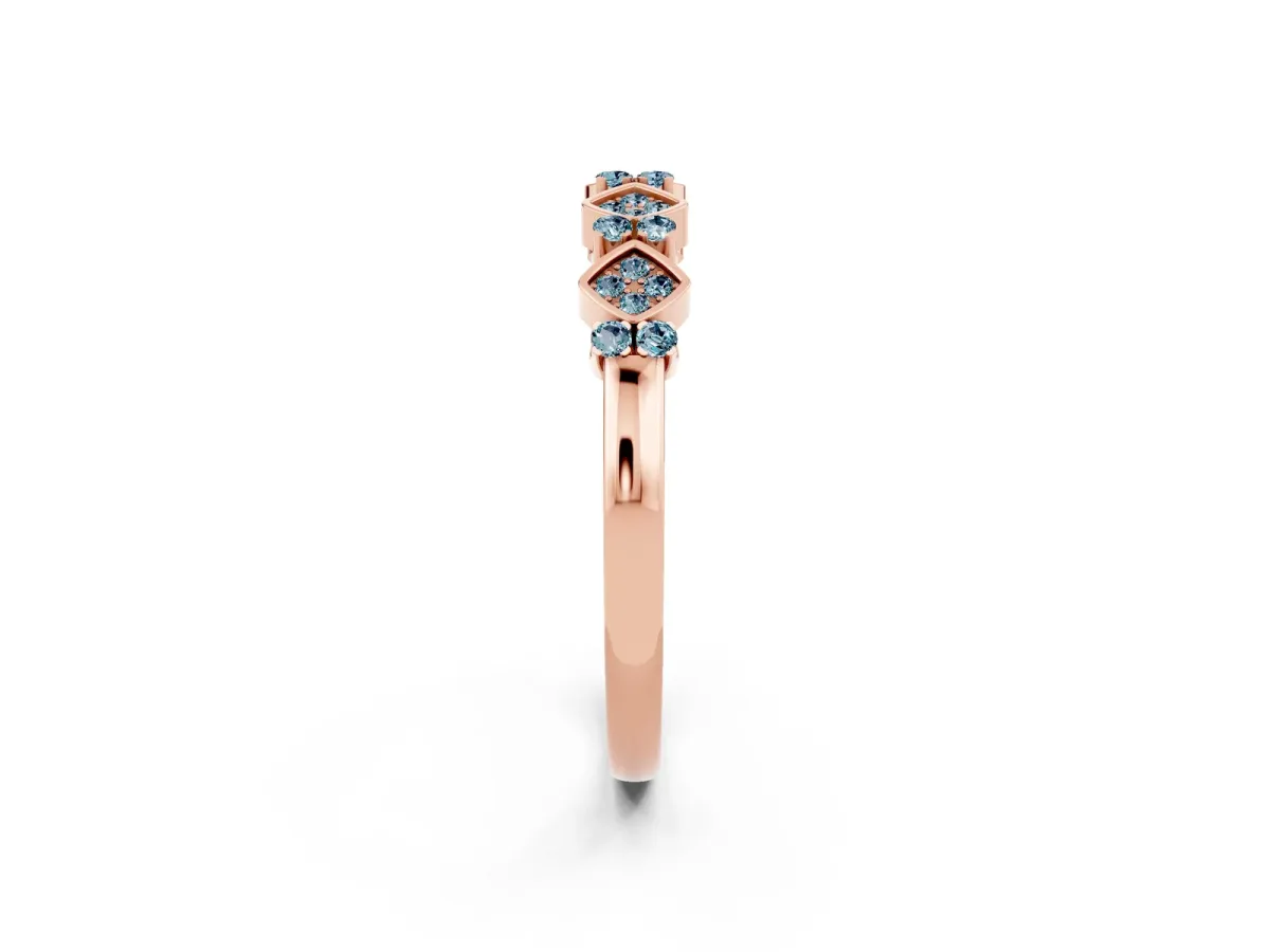 Pavé Cushion Aquamarine Cluster Eternity Band with Prong Setting Rose gold